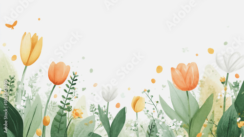 watercolor botanical Tulip flower flowers texture template background.Elegant wedding invitation card background . Minimal hand painted Design for wedding or Valentine's Day