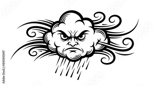 Stormy Emotion: A bold illustration of an angry cloud, conveying the raw power of nature's fury and the tempestuousness of the human psyche.