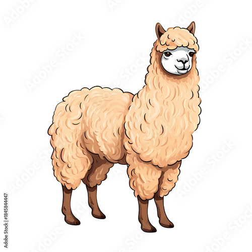 Detailed Alpaca Cartoon Drawing on White Background