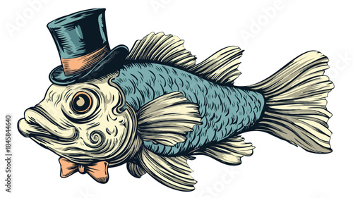 Cheerful Cartoon Fish Character Wearing Top Hat in Vector Illustration