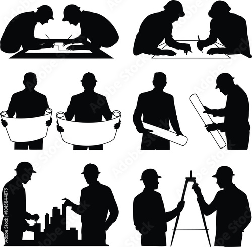 Architectural and construction professional silhouettes collection