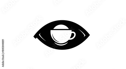 Coffee cup inside eye logo represents vision and focus on coffee.
