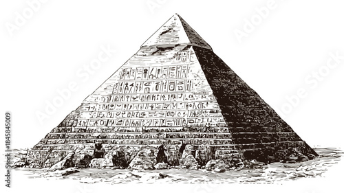 Ancient Egyptian Pyramid with Hieroglyphics: Historical Monument Artwork for Design Projects