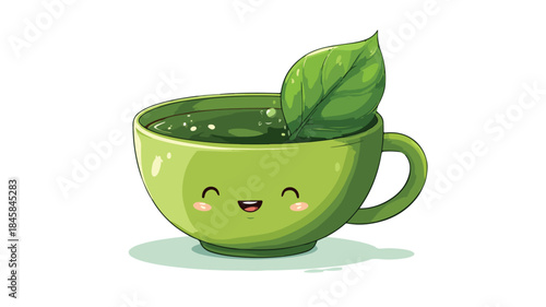 Smiling Green Tea Cup Vector Illustration for Refreshing Designs
