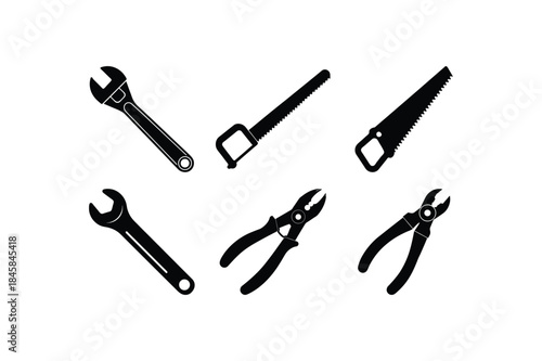 Hand tools icon collection wrench saw pliers repair set vector