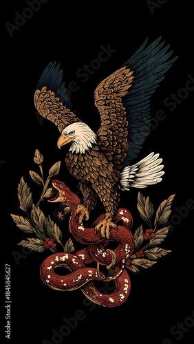 an eagle hunting a snake