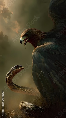 an eagle hunting a snake