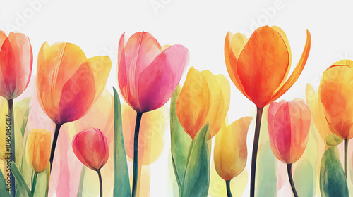 Wallpaper Mural watercolor botanical Tulip flower flowers texture template background.Elegant wedding invitation card background . Minimal hand painted Design for wedding or Valentine's Day Torontodigital.ca