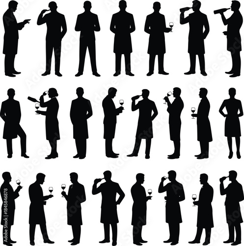 Sommelier and wine taster silhouettes collection