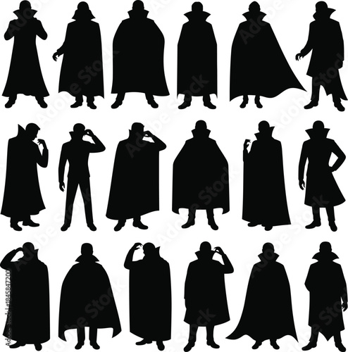 Vampire dracula silhouettes with capes and hats