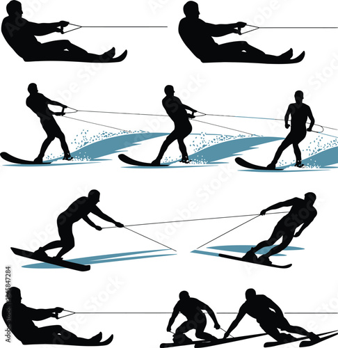 Dynamic water skiing and wakeboarding silhouettes collection