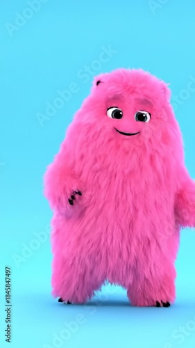 Cute Pink Monster Character Standing on Bright Background