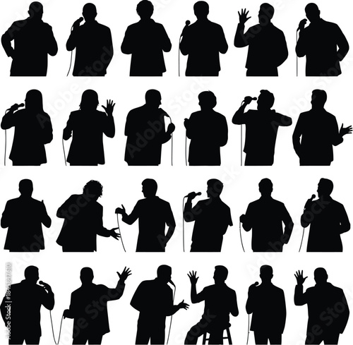 Silhouettes collection of people speaking into microphones