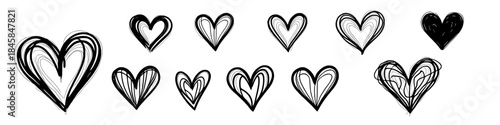 Hand-Drawn Scribble Heart Set, Abstract Love Doodle Collection