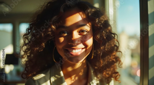 Young African American business woman smiling at work in the office