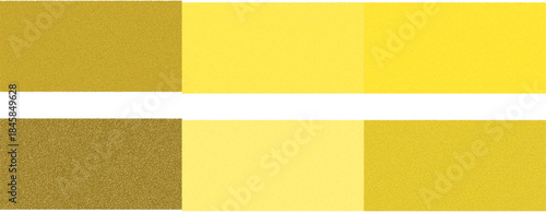A visual comparison of six rectangular blocks displaying various shades of yellow and gold, arranged in two rows with a white separator.