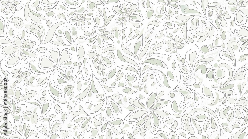 Fototapeta premium Floral Serenity: An intricate floral pattern, a symphony of delicate petals and swirling stems, blooms across the canvas. A timeless elegance perfect for decorative designs.
