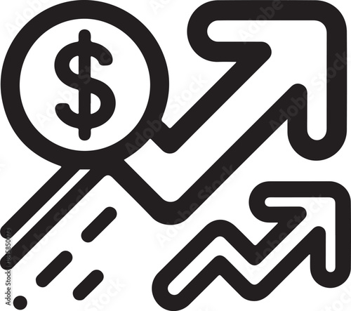 Dollar rate increase vector icons. Cost increase vector signs set
