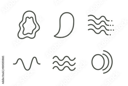 Ghost Sound Icons. Line style icons of Ghost Sound: dim ripple, hollow curve, dissolving resonance, soft wave, pale frequency,