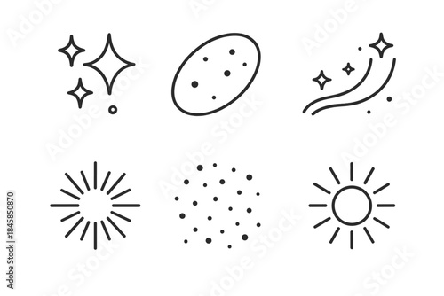 Soft Luminescence Icons. Line style icons of Soft Luminescence: gentle sparkle, glowing haze, curved shimmer, radiant blur, airy