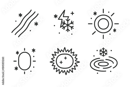 Polar Signal Icons. Line style round vector icons of Polar Signal: frozen beam, magnetic frost, radiant ring, cold glow, static