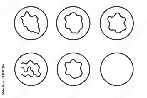 Abstract Geography Icons. Line style round vector icons of Blurred Geography: distorted map, glowing edge, lost contour, dim wave,