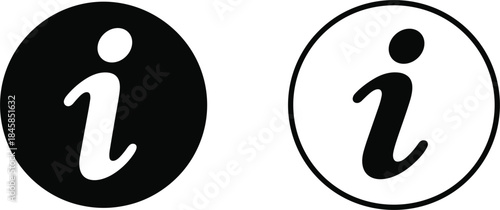 Black and White Information Icons with Letter 'i' Inside Circles symbol letter i