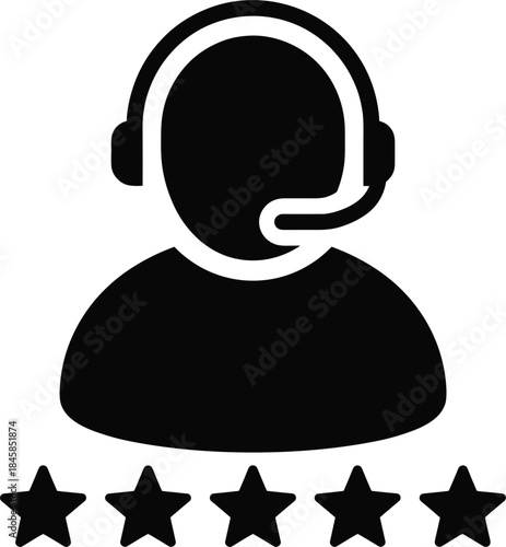 Customer service headset icon with five star rating on white background Keywords: customer service, support, headset, microphone