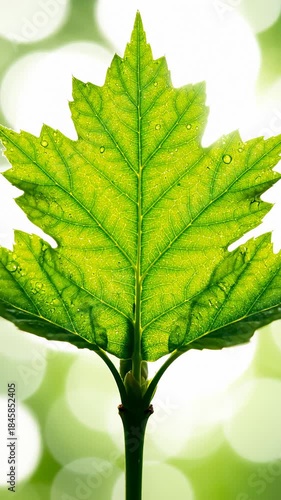 Close Up of Green Maple Leaf Backlit With Sunlight Bokeh