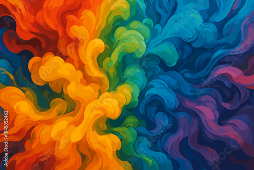 Dynamic Paint Swirl. Abstract macro shot of colorful vector illustration paint swirling in water, bold and dynamic tones creating