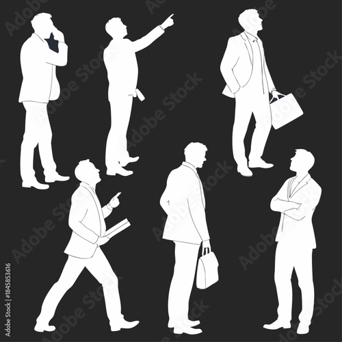 Silhouettes of business people in various poses and actions.