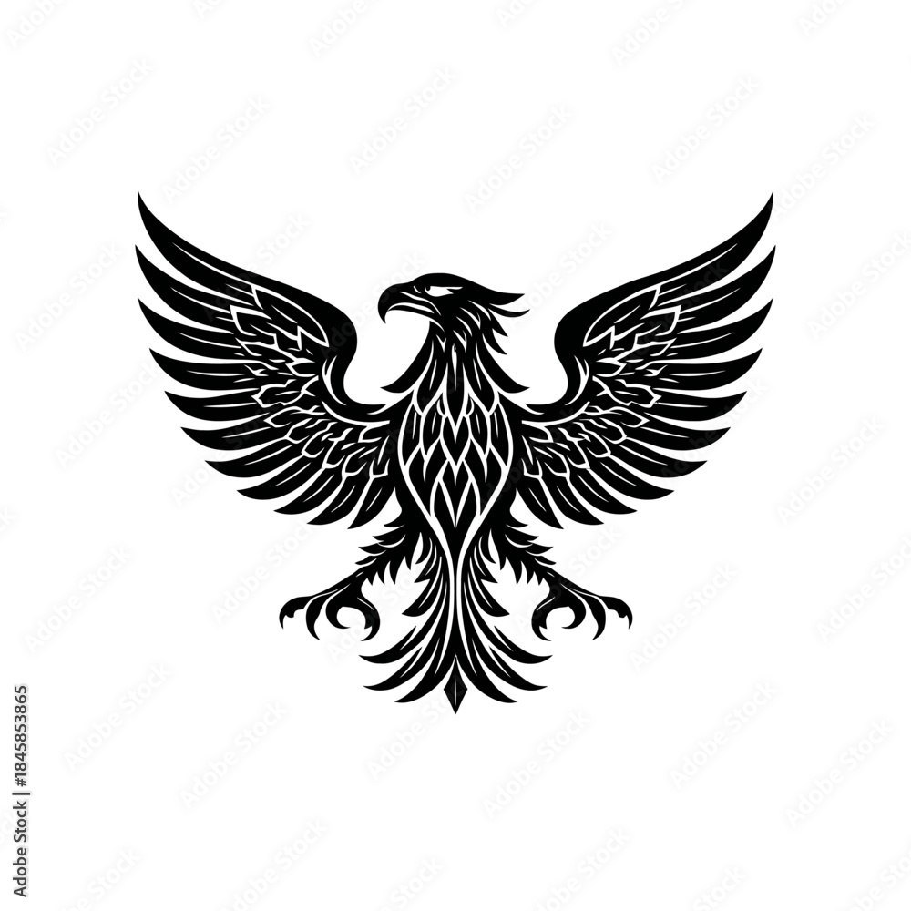 Obraz premium Black eagle emblem symbol of freedom strength and power on white background