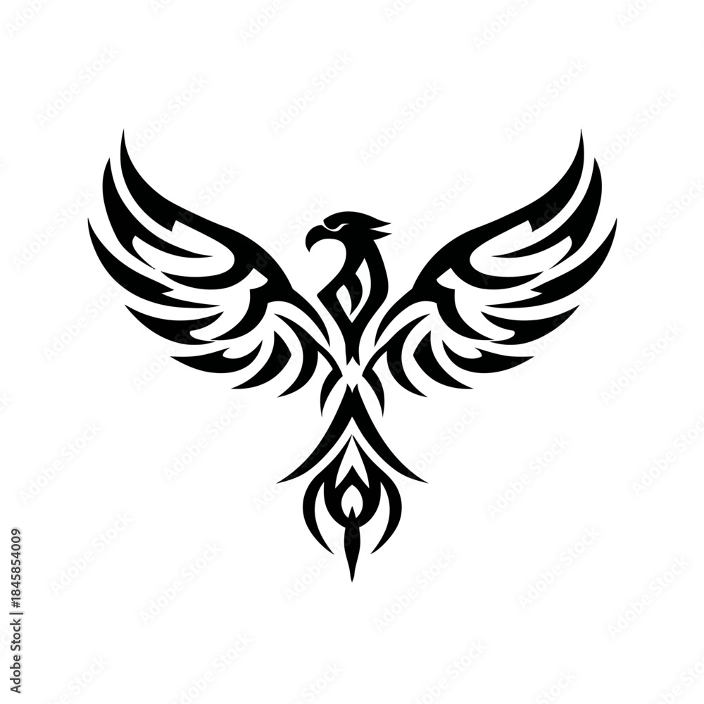 Fototapeta premium Black phoenix vector illustration against white background for graphic design