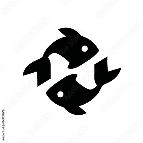 Black pisces zodiac symbol on white background for astrology and design