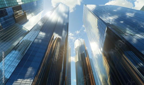 Wallpaper Mural Skyscrapers reaching skyward, reflecting sunlight, clouds, and surrounding buildings. Torontodigital.ca