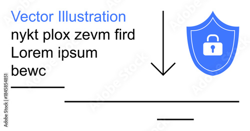 Data protection, online privacy, cybersecurity, secure access, encryption, information safety. Shield with lock icon and placeholder text. Data protection and online privacy concept