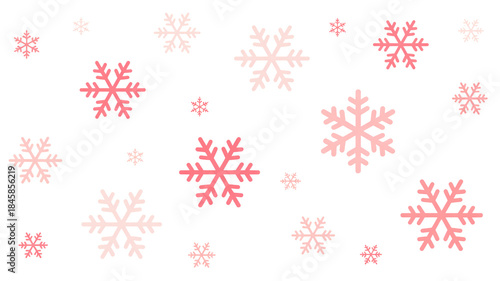 Falling pink and white stylized snowflakes create a charming winter holiday background pattern on black