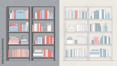 Modern Bookcase with Various Books, Home Library Interior Concept