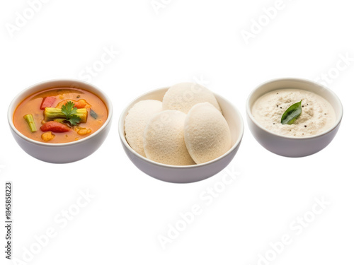 South Indian Idli Sambar and Coconut Chutney Trio indian food
