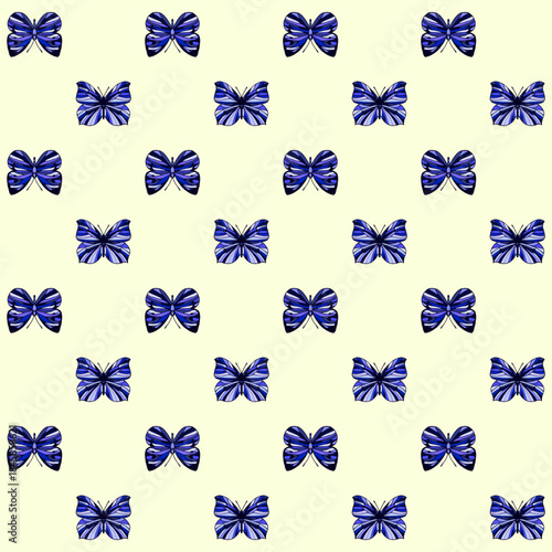 Vector seamless pattern with blue butterflies on a white background Основные RGB