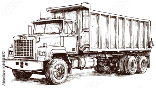 Dump Truck with Large Dumpster Drawing for Construction Projects