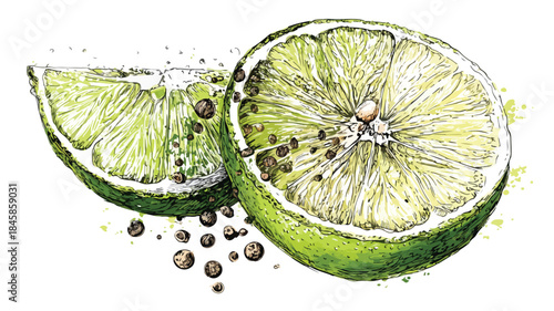 Vibrant Green Lime with Seeds Illustration Vector Graphic