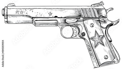Unique Gun Drawing with Star Vector Illustration for Creative Designs