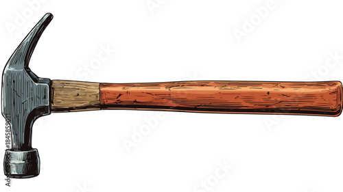 Detailed Vector Illustration of Hammer with Brown Handle and Outline