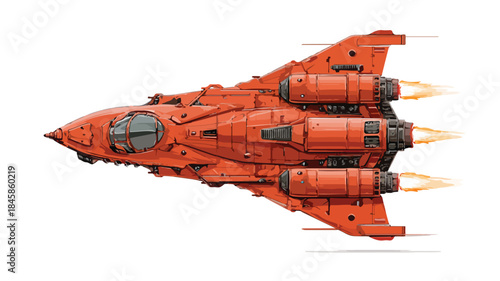 Vibrant Red and Orange Spaceship with Flames - Sci-fi Illustration for Designers