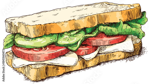 Creative Illustration of a Sandwich Drawing within a Sandwich, Vector Artwork