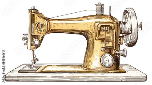 Golden Sewing Machine Vector Drawing for Crafts and Textile Art