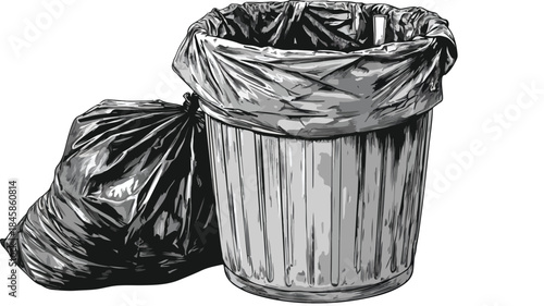 Trash Can with Black Bag Vector Illustration for Waste Management Concepts