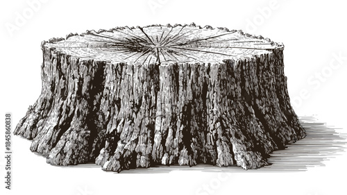 Detailed Vector Drawing of Tree Stump with Cut Out - Professional Illustration