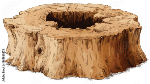Detailed Vector Drawing of Tree Stump with Cut Out - Professional Illustration